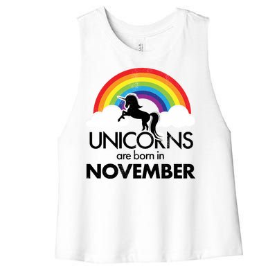 Unicorns Are Born In November Rainbow Retro Women's Racerback Cropped Tank