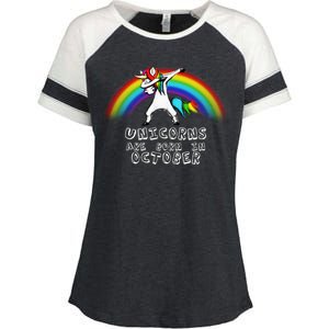 Unicorns Are Born In October Birthday Enza Ladies Jersey Colorblock Tee