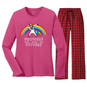 Unicorns Are Born In October Birthday Women's Long Sleeve Flannel Pajama Set 