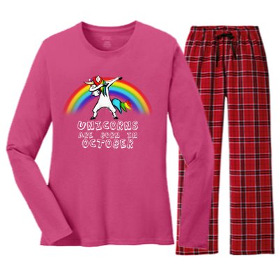 Unicorns Are Born In October Birthday Women's Long Sleeve Flannel Pajama Set 