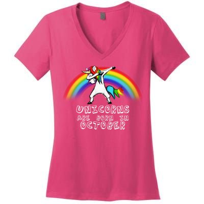 Unicorns Are Born In October Birthday Women's V-Neck T-Shirt