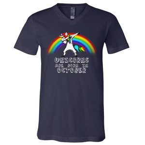 Unicorns Are Born In October Birthday V-Neck T-Shirt