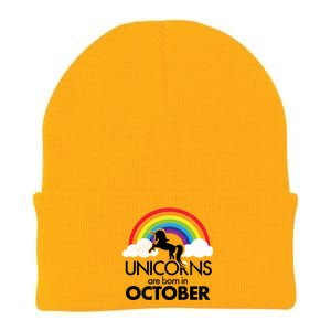 Unicorns Are Born In October Rainbow Retro Knit Cap Winter Beanie