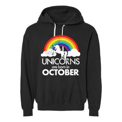 Unicorns Are Born In October Rainbow Retro Garment-Dyed Fleece Hoodie