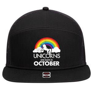 Unicorns Are Born In October Rainbow Retro 7 Panel Mesh Trucker Snapback Hat