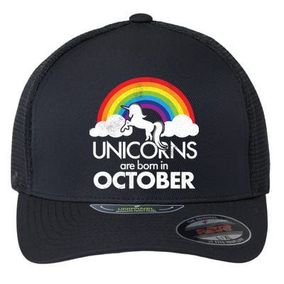 Unicorns Are Born In October Rainbow Retro Flexfit Unipanel Trucker Cap