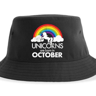 Unicorns Are Born In October Rainbow Retro Sustainable Bucket Hat