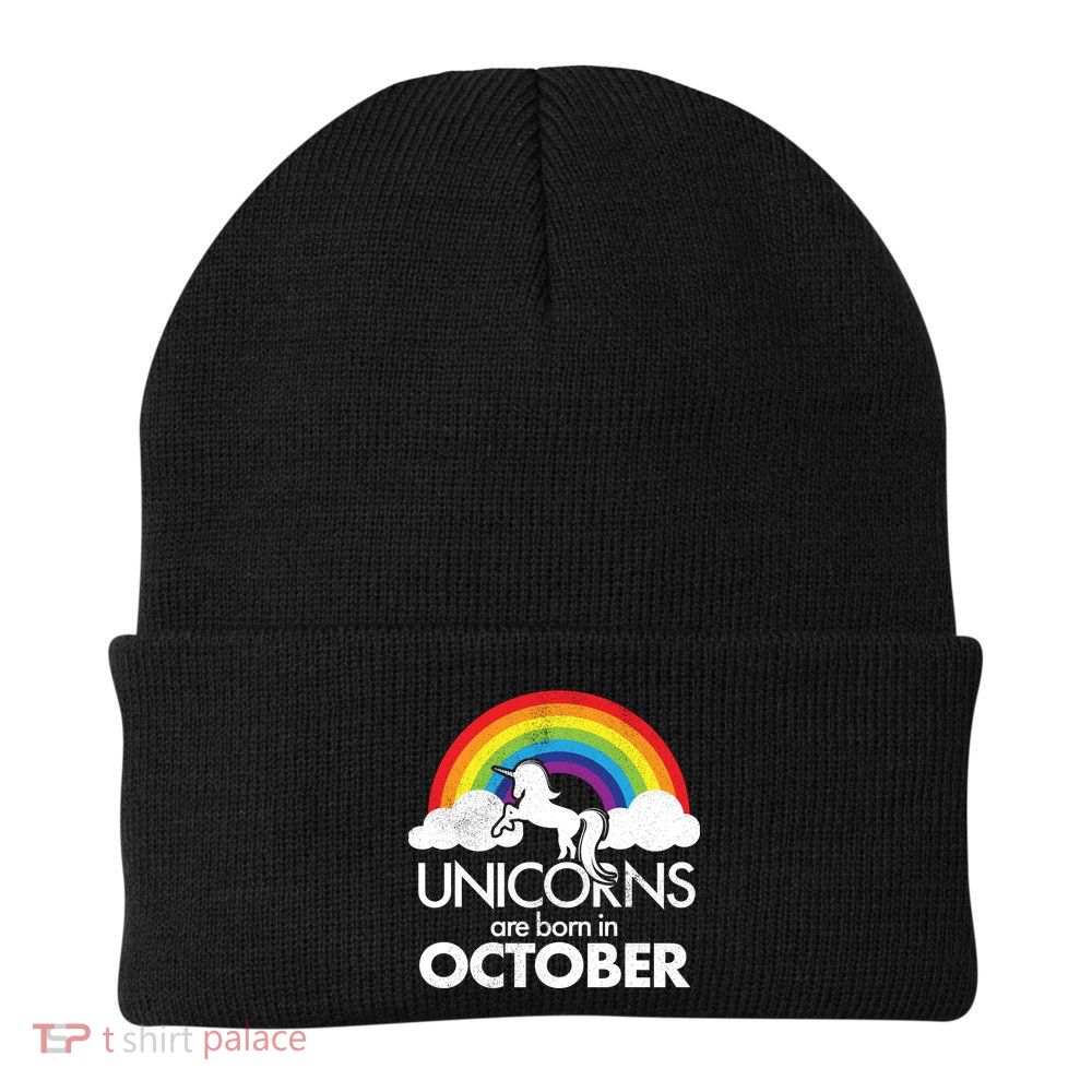 Unicorns Are Born In October Rainbow Retro Beanie
