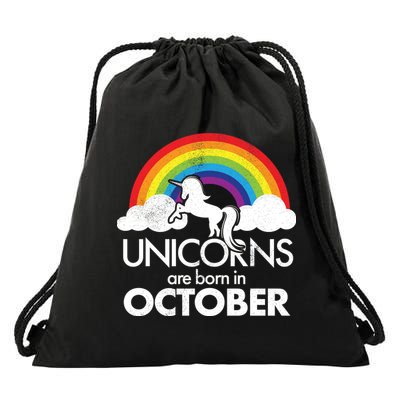 Unicorns Are Born In October Rainbow Retro Drawstring Bag