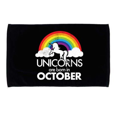 Unicorns Are Born In October Rainbow Retro Microfiber Hand Towel