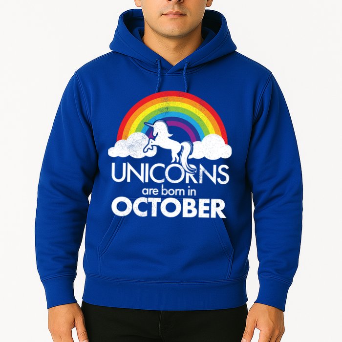 Unicorns Are Born In October Rainbow Retro Hoodie
