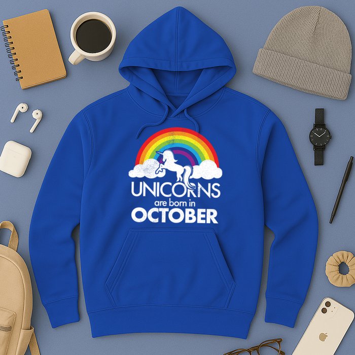 Unicorns Are Born In October Rainbow Retro Hoodie