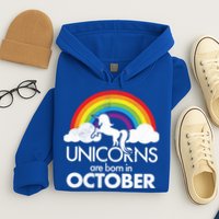 Unicorns Are Born In October Rainbow Retro Hoodie