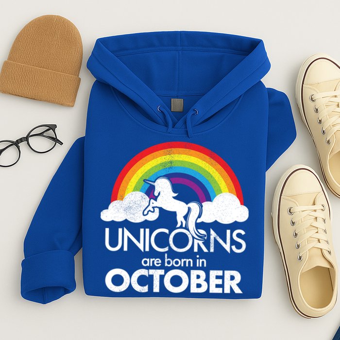 Unicorns Are Born In October Rainbow Retro Hoodie