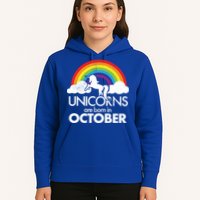 Unicorns Are Born In October Rainbow Retro Hoodie