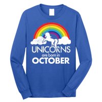 Unicorns Are Born In October Rainbow Retro Long Sleeve Shirt