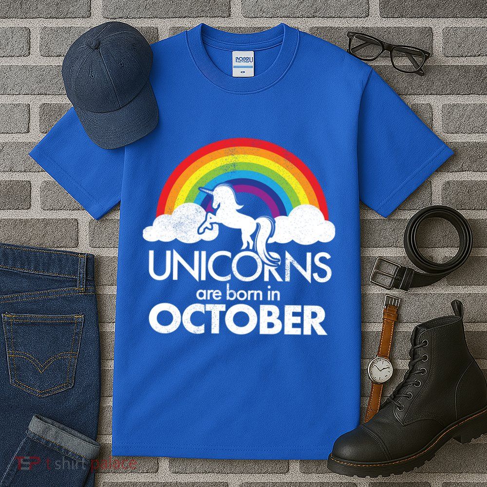 Unicorns Are Born In October Rainbow Retro Tall T-Shirt