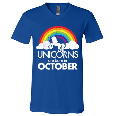 Unicorns Are Born In October Rainbow Retro V-Neck T-Shirt