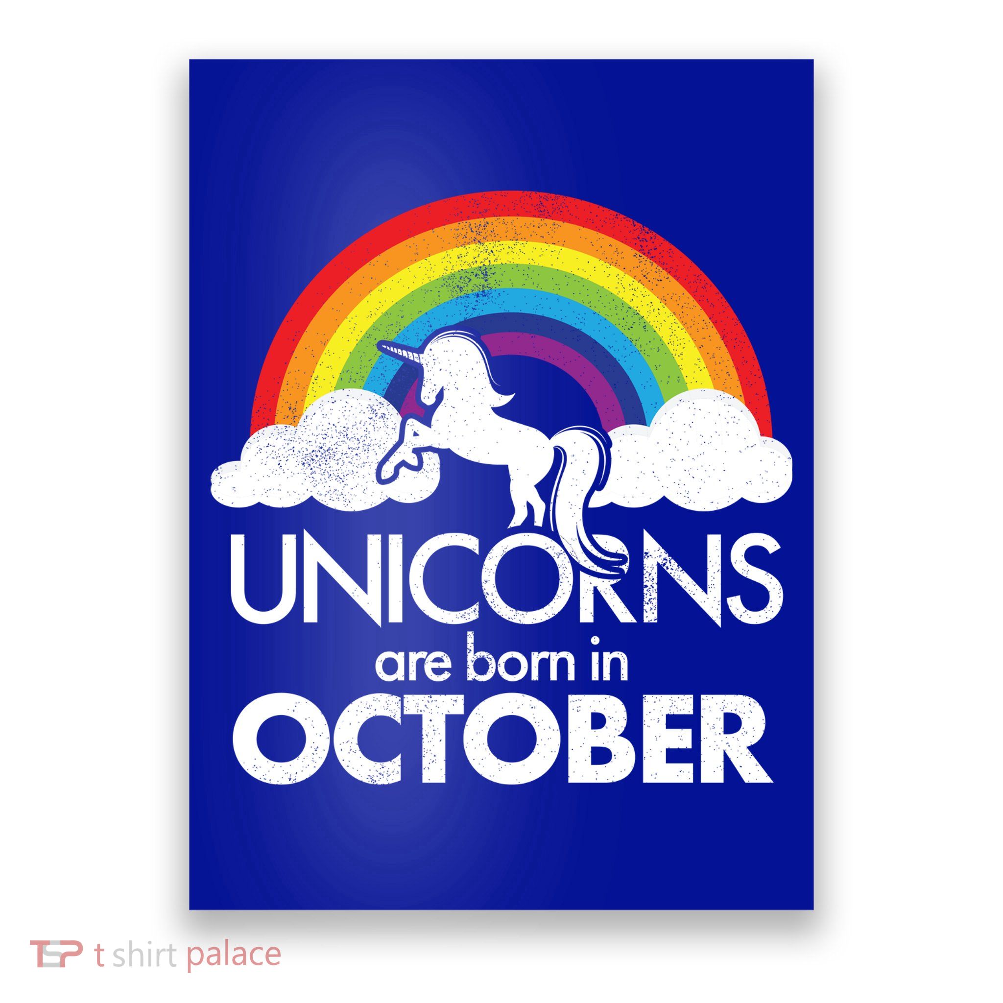 Unicorns Are Born In October Rainbow Retro Poster