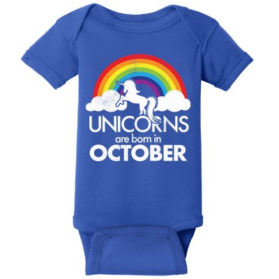 Unicorns Are Born In October Rainbow Retro Baby Bodysuit