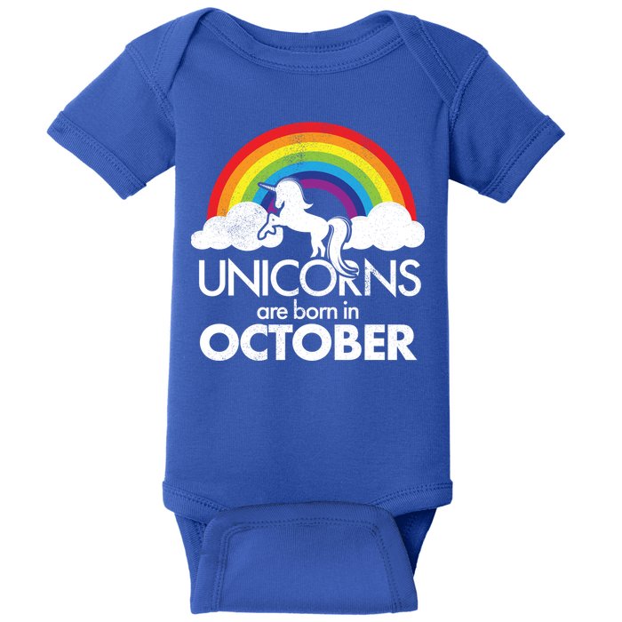 Unicorns Are Born In October Rainbow Retro Baby Bodysuit
