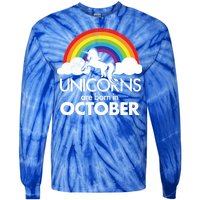 Unicorns Are Born In October Rainbow Retro Tie-Dye Long Sleeve Shirt