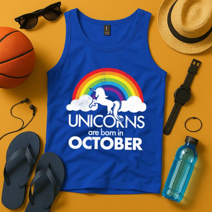 Unicorns Are Born In October Rainbow Retro Tank Top