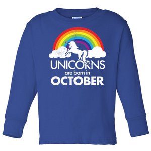 Unicorns Are Born In October Rainbow Retro Toddler Long Sleeve Shirt