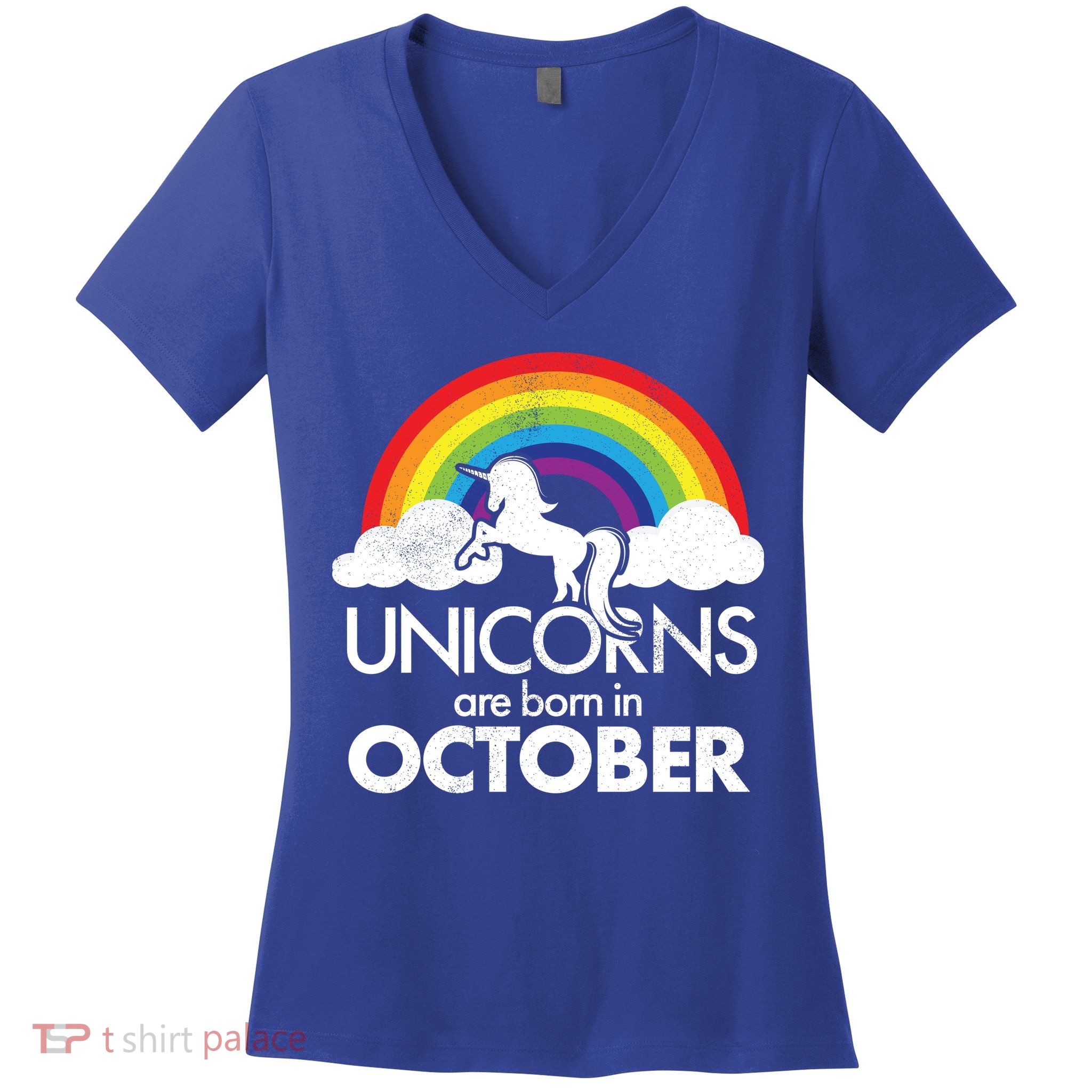 Unicorns Are Born In October Rainbow Retro Women's V-Neck T-Shirt