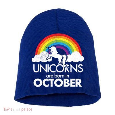 Unicorns Are Born In October Rainbow Retro Short Acrylic Beanie