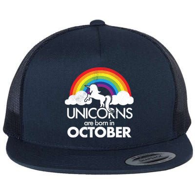 Unicorns Are Born In October Rainbow Retro Flat Bill Trucker Hat