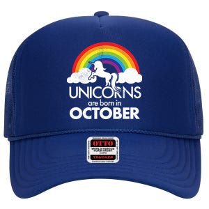 Unicorns Are Born In October Rainbow Retro High Crown Mesh Back Trucker Hat