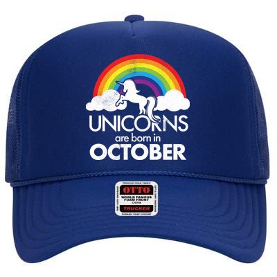 Unicorns Are Born In October Rainbow Retro High Crown Mesh Back Trucker Hat