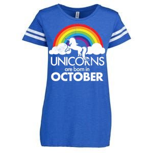 Unicorns Are Born In October Rainbow Retro Enza Ladies Jersey Football T-Shirt