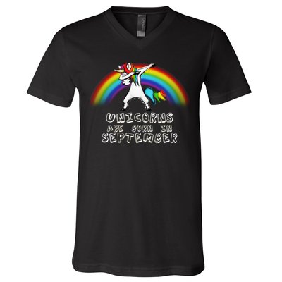 Unicorns Are Born In September Birthday V-Neck T-Shirt