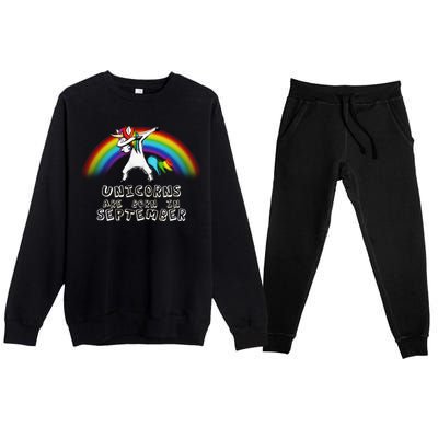 Unicorns Are Born In September Birthday Premium Crewneck Sweatsuit Set