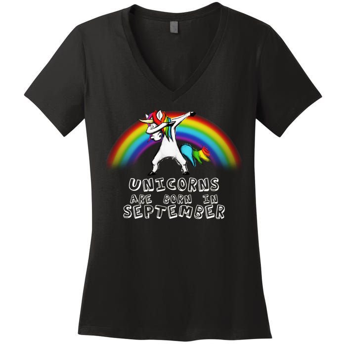 Unicorns Are Born In September Birthday Women's V-Neck T-Shirt