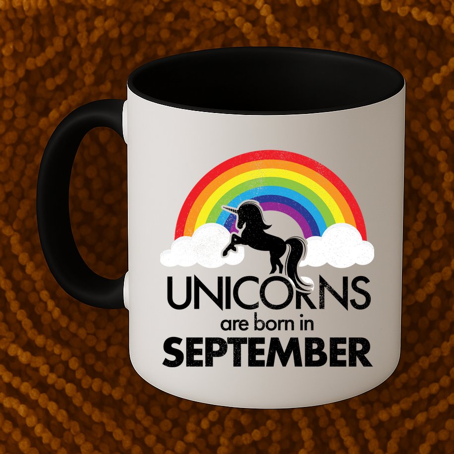 Unicorns Are Born In September Rainbow Retro Mug