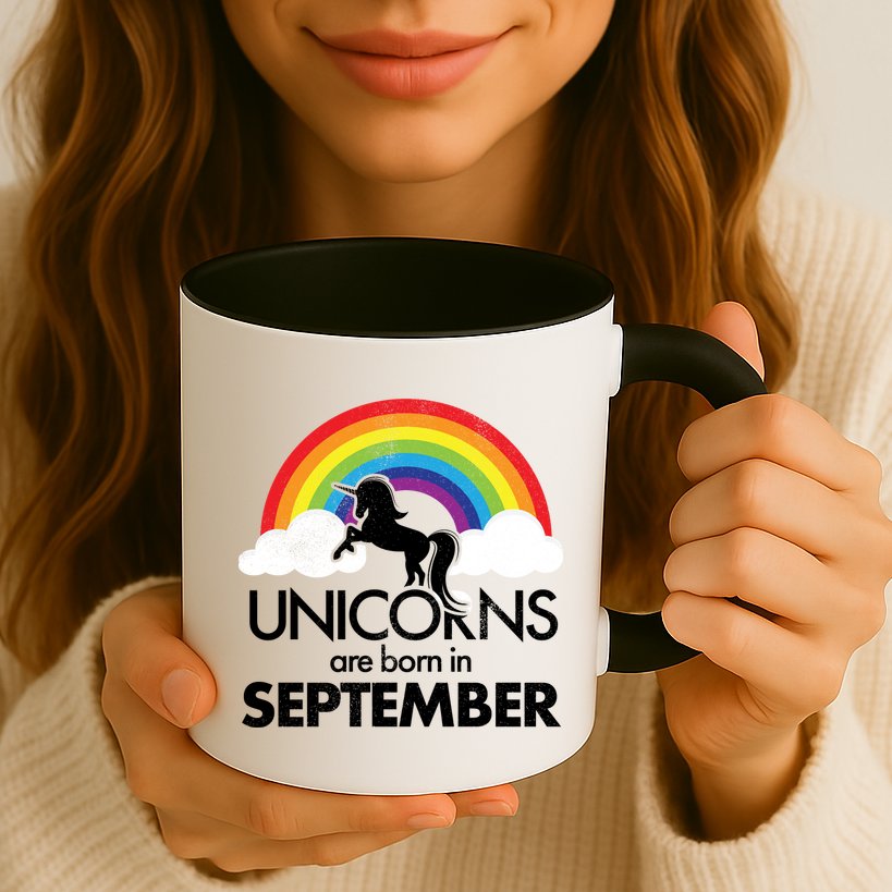 Unicorns Are Born In September Rainbow Retro Mug