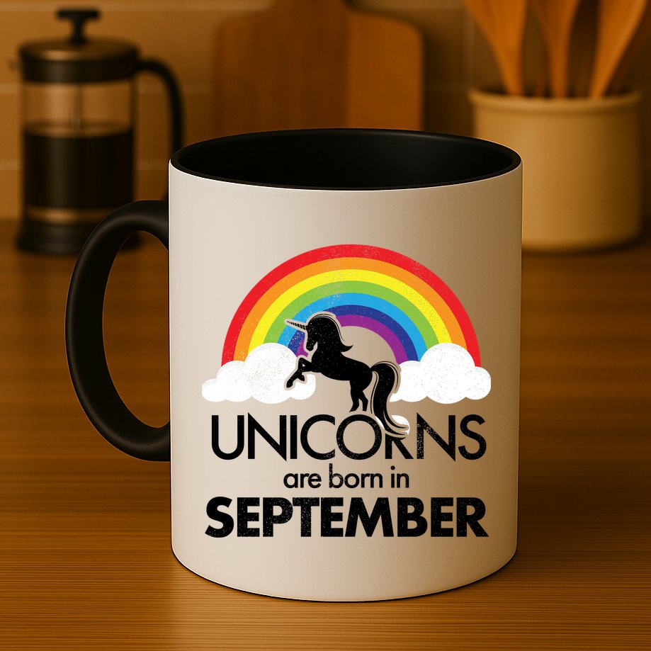 Unicorns Are Born In September Rainbow Retro Mug