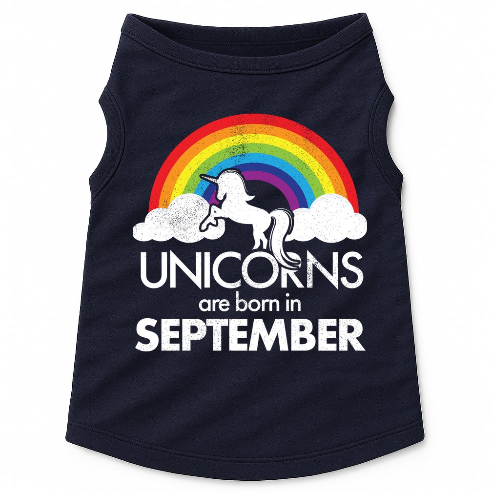 Unicorns Are Born In September Rainbow Retro Doggie Tank