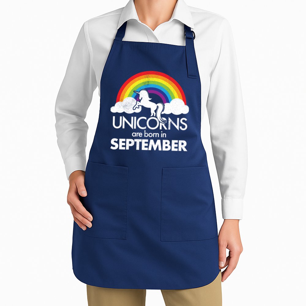 Unicorns Are Born In September Rainbow Retro Apron