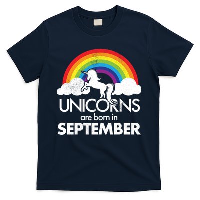 Unicorns Are Born In September Rainbow Retro T-Shirt