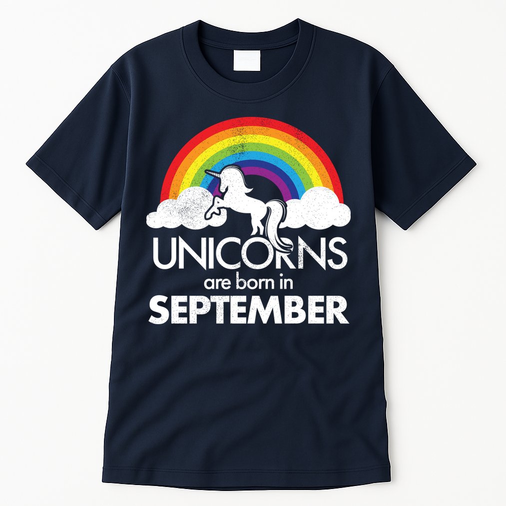 Unicorns Are Born In September Rainbow Retro Tall T-Shirt
