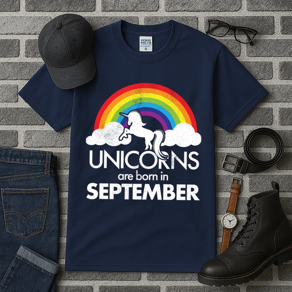 Unicorns Are Born In September Rainbow Retro Tall T-Shirt