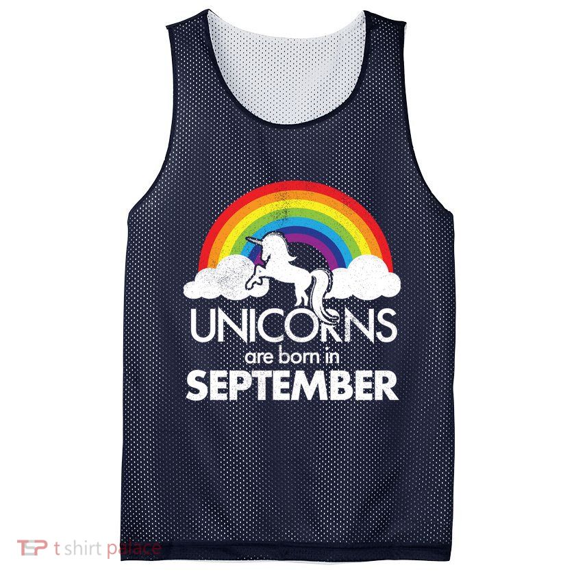 Unicorns Are Born In September Rainbow Retro Mesh Reversible Basketball Jersey Tank