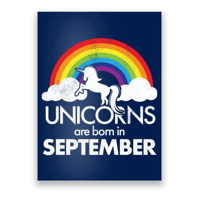 Unicorns Are Born In September Rainbow Retro Poster