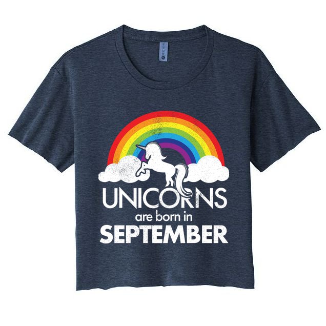 Unicorns Are Born In September Rainbow Retro Crop Top