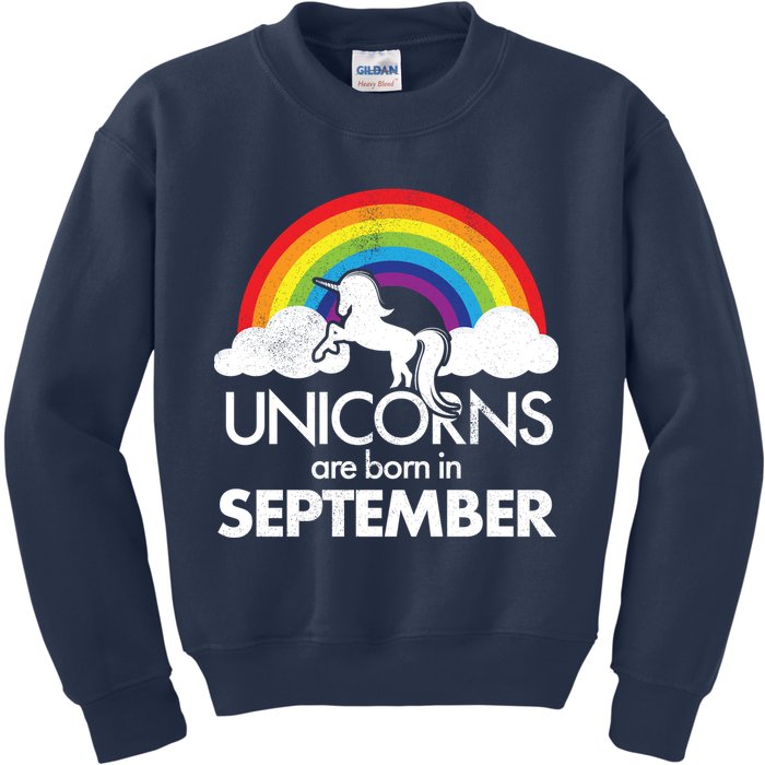 Unicorns Are Born In September Rainbow Retro Kids Sweatshirt
