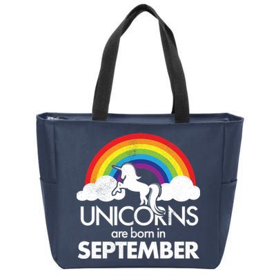 Unicorns Are Born In September Rainbow Retro Zip Tote Bag